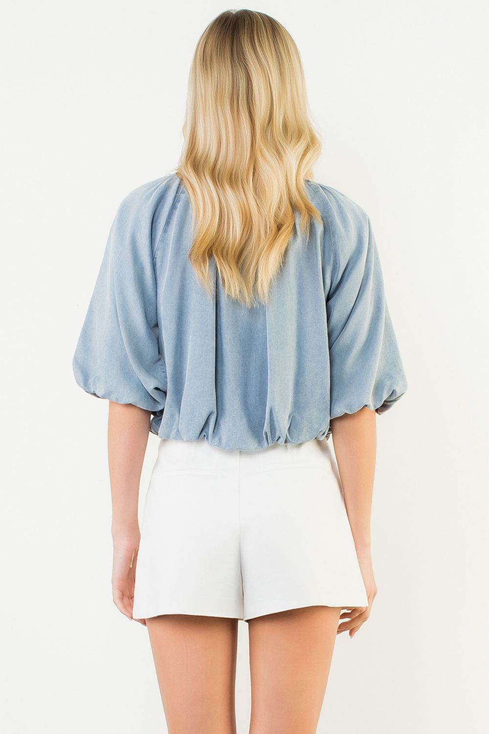 Short Sleeve Flowy Top - Denim Blue