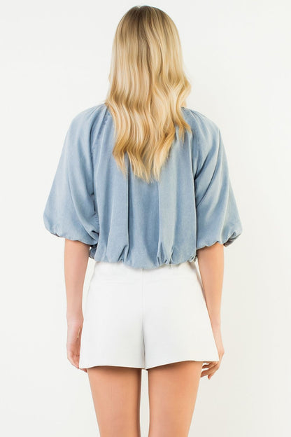 Short Sleeve Flowy Top - Denim Blue