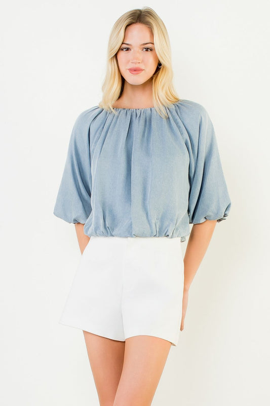 Short Sleeve Flowy Top - Denim Blue
