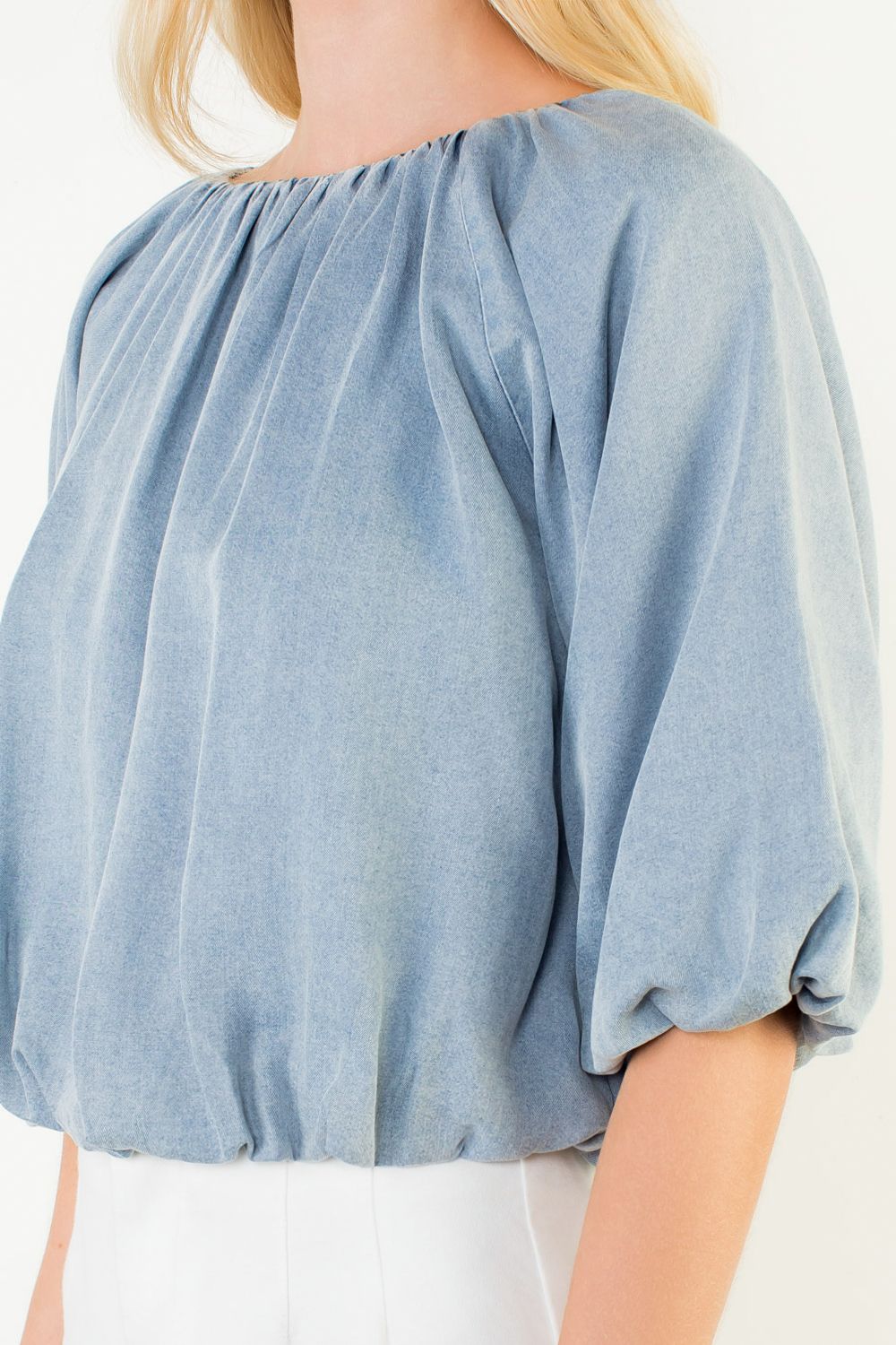 Short Sleeve Flowy Top - Denim Blue