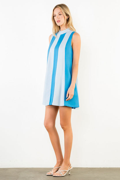 Sleeveless Colorblock Dress - Blue
