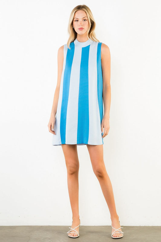 Sleeveless Colorblock Dress - Blue