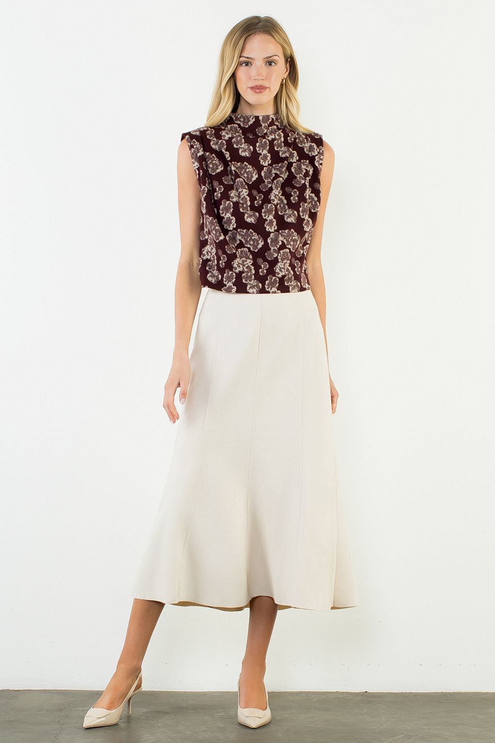 Suede Long Skirt - Cream
