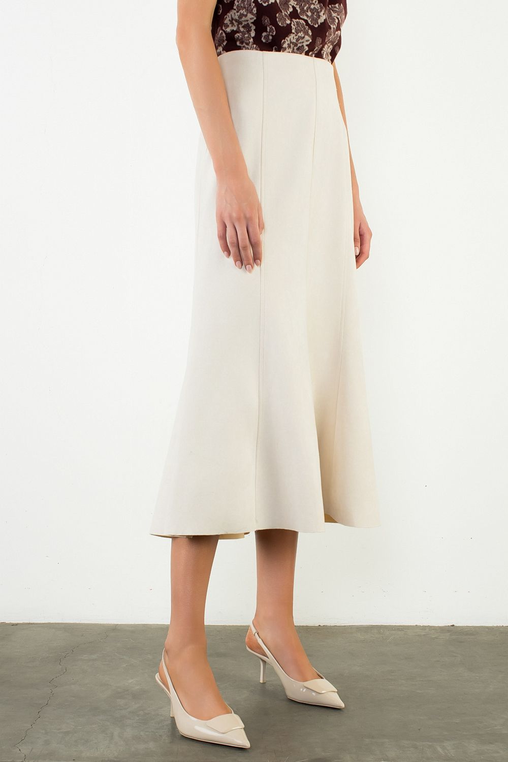 Suede Long Skirt - Cream