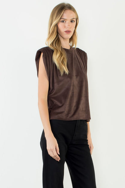 Sleeveless Suede Top - Brown