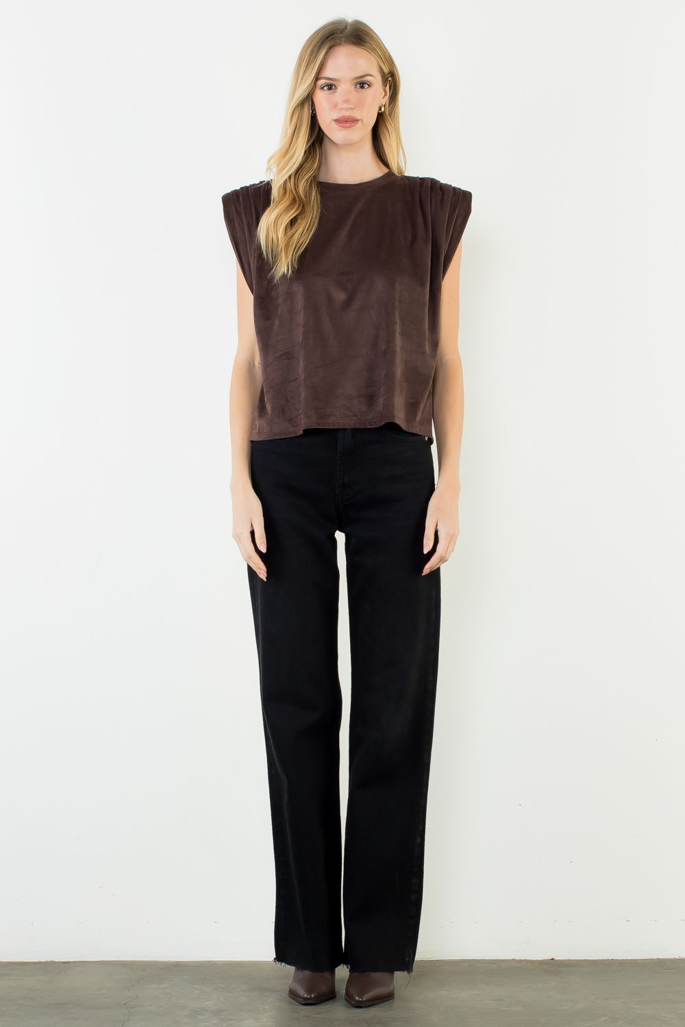 Sleeveless Suede Top - Brown