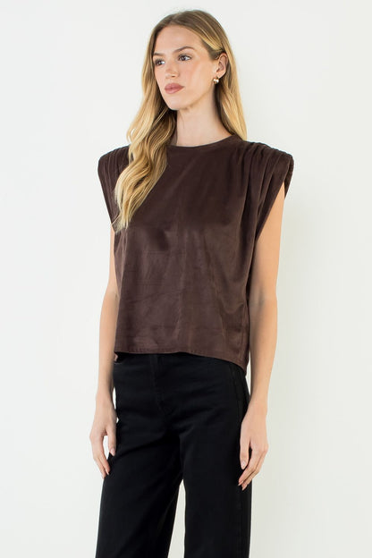 Sleeveless Suede Top - Brown