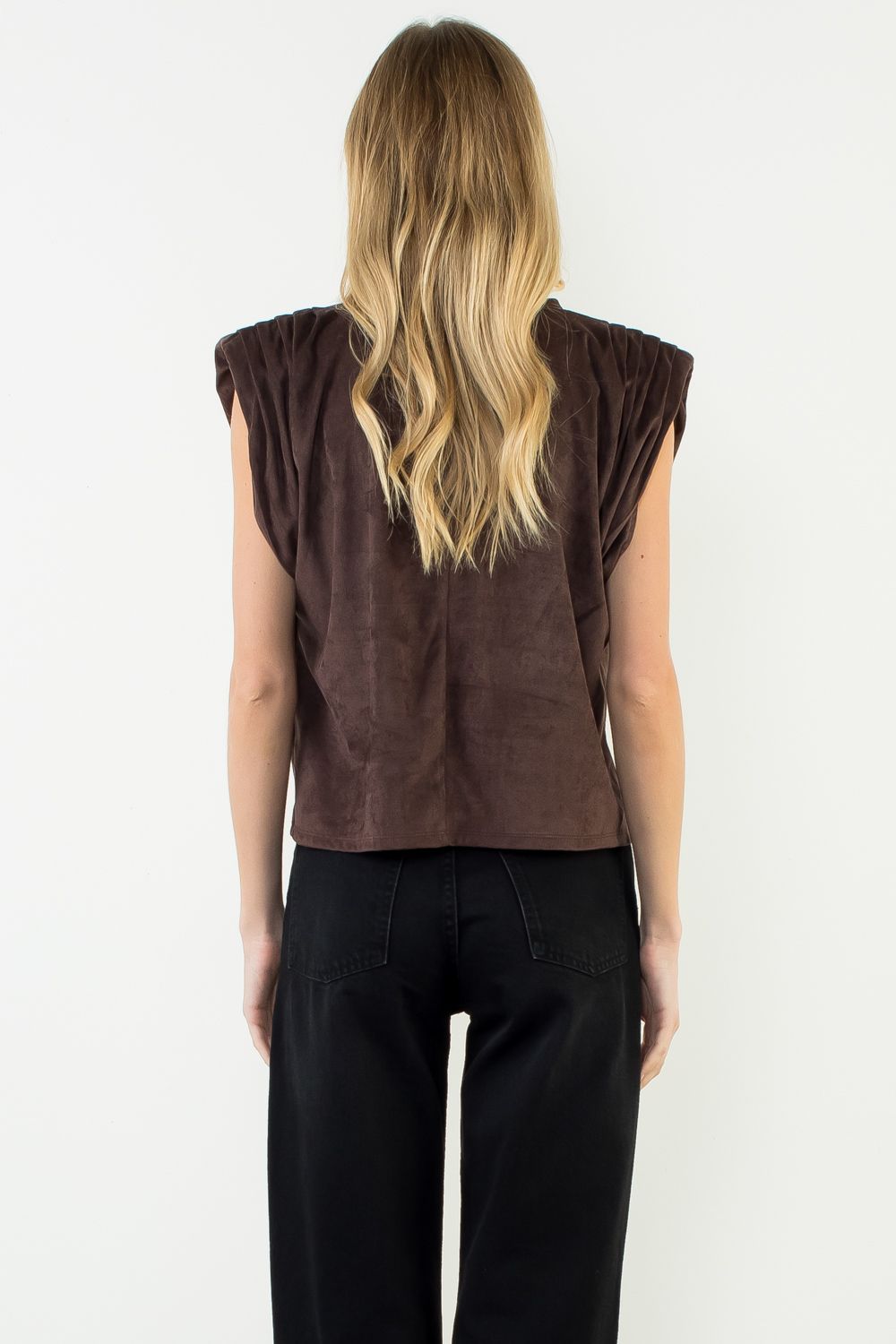 Sleeveless Suede Top - Brown