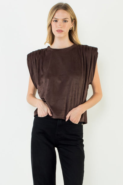 Sleeveless Suede Top - Brown