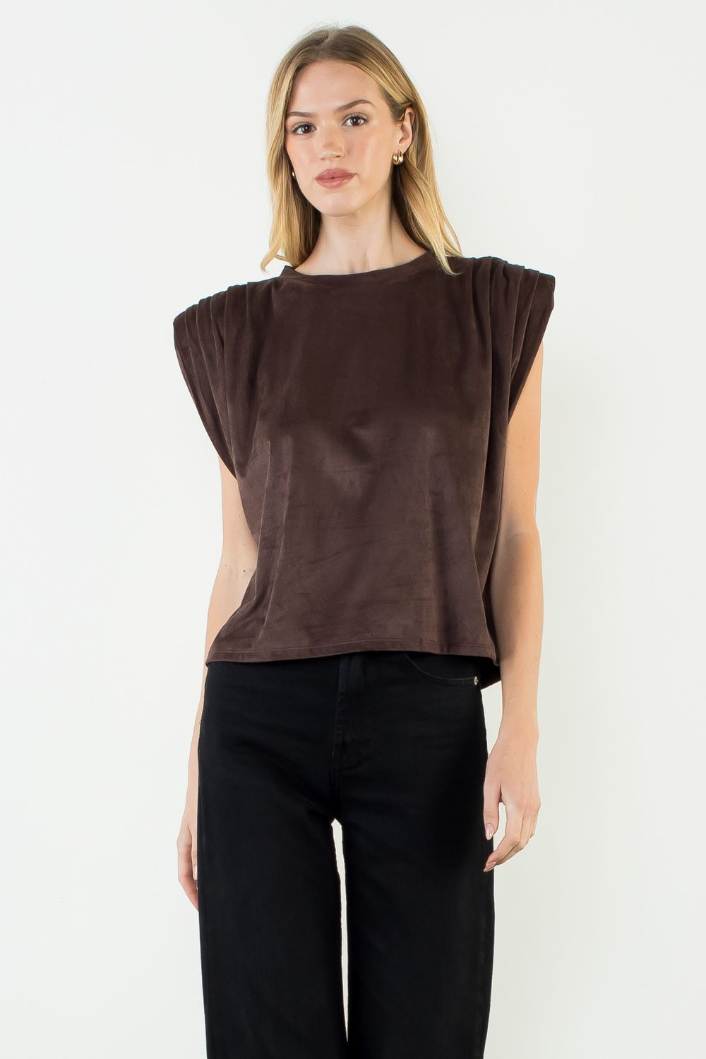 Sleeveless Suede Top - Brown