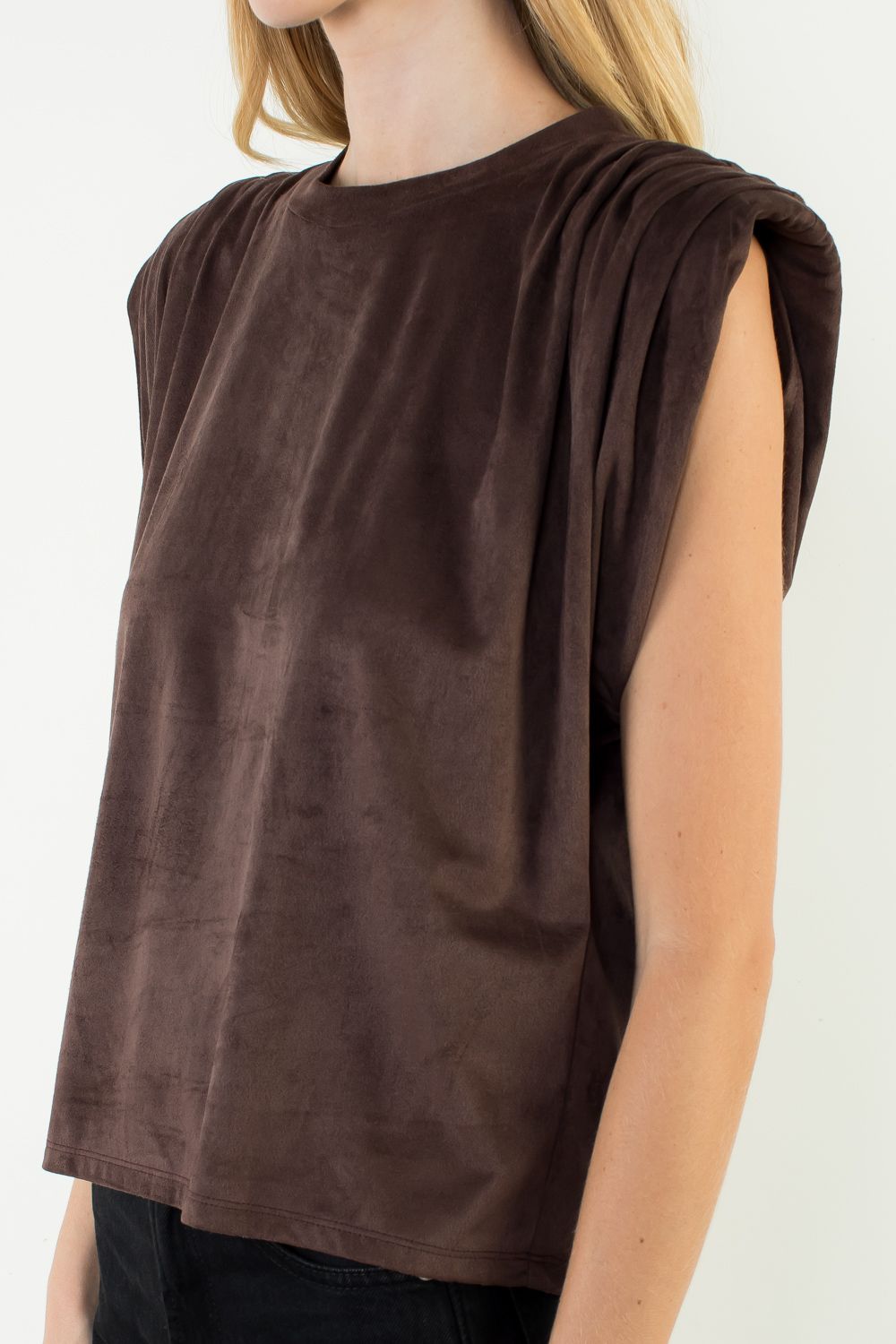 Sleeveless Suede Top - Brown