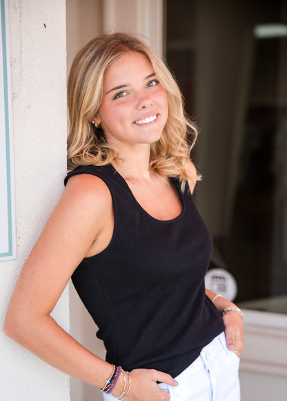 Deep Scoop Neck Tank Top - Black