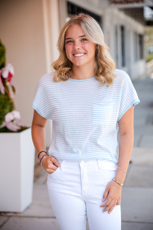 Stripe Pocket Sweater - Blue Combo
