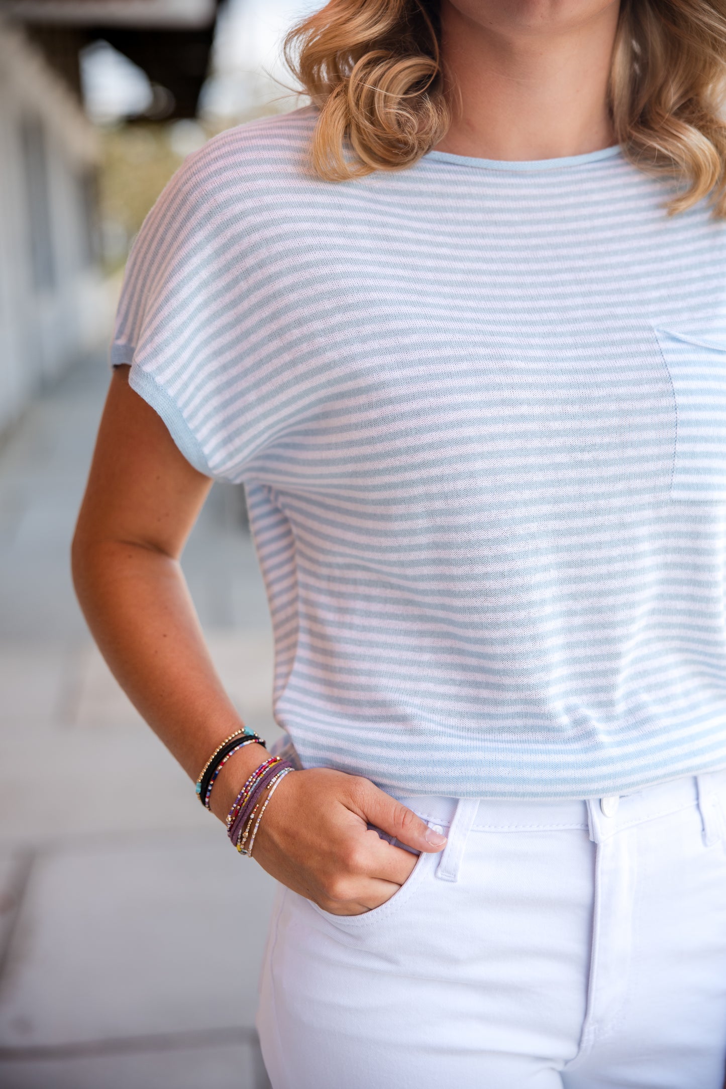Stripe Pocket Sweater - Blue Combo