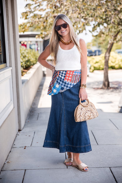 Krissa Denim Circle Midi Skirt - Deep Indigo