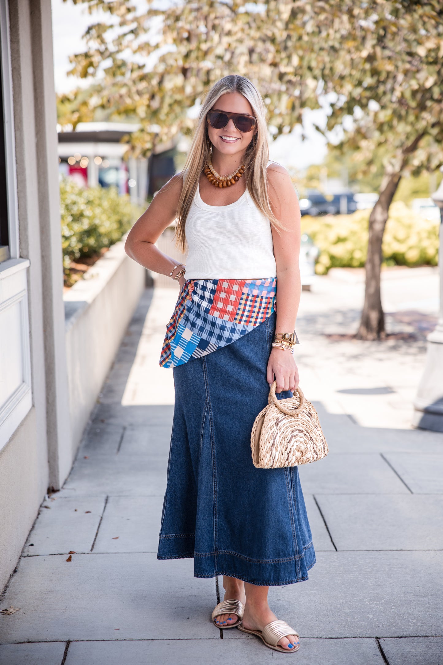 Krissa Denim Circle Midi Skirt - Deep Indigo