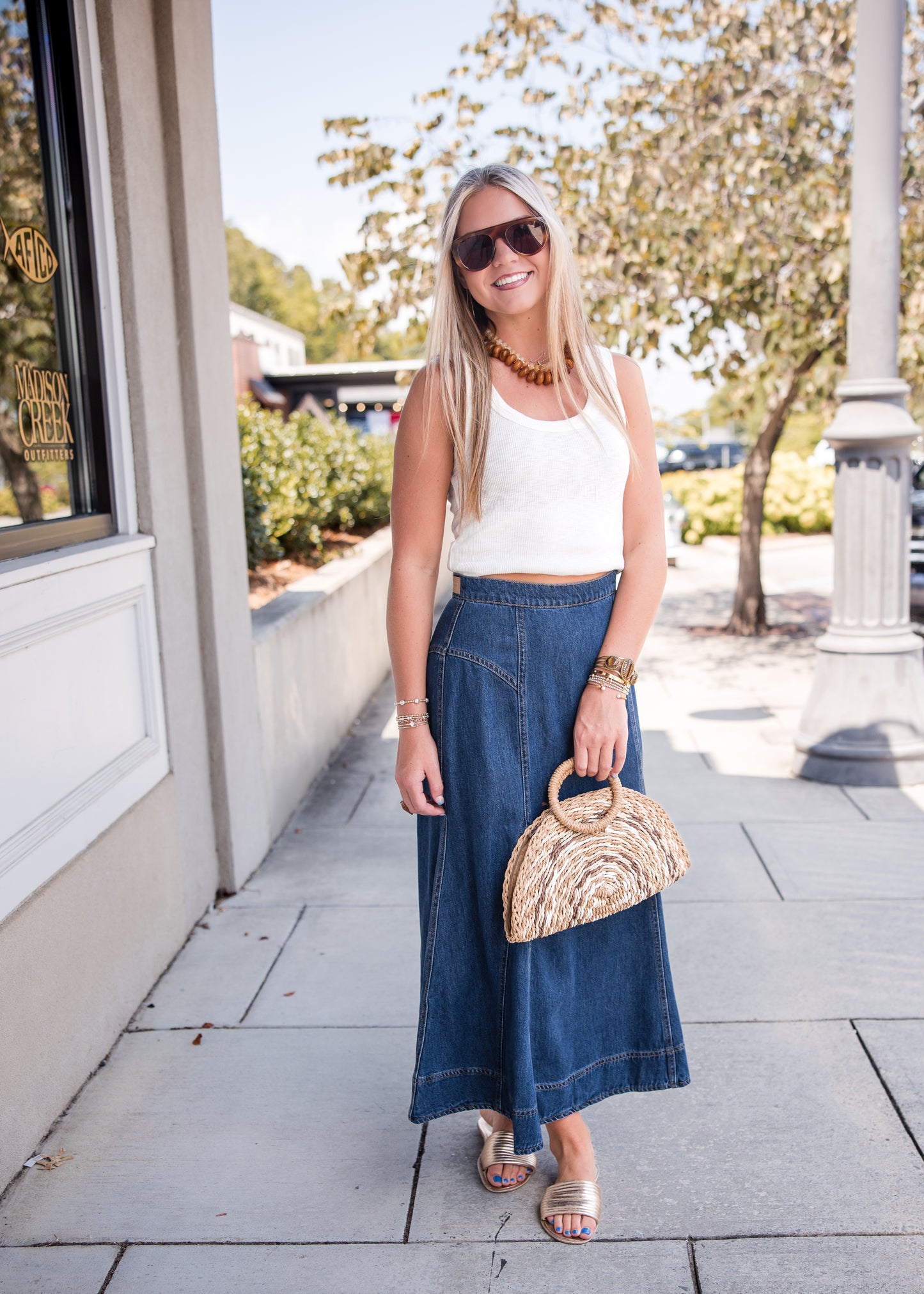 Krissa Denim Circle Midi Skirt - Deep Indigo