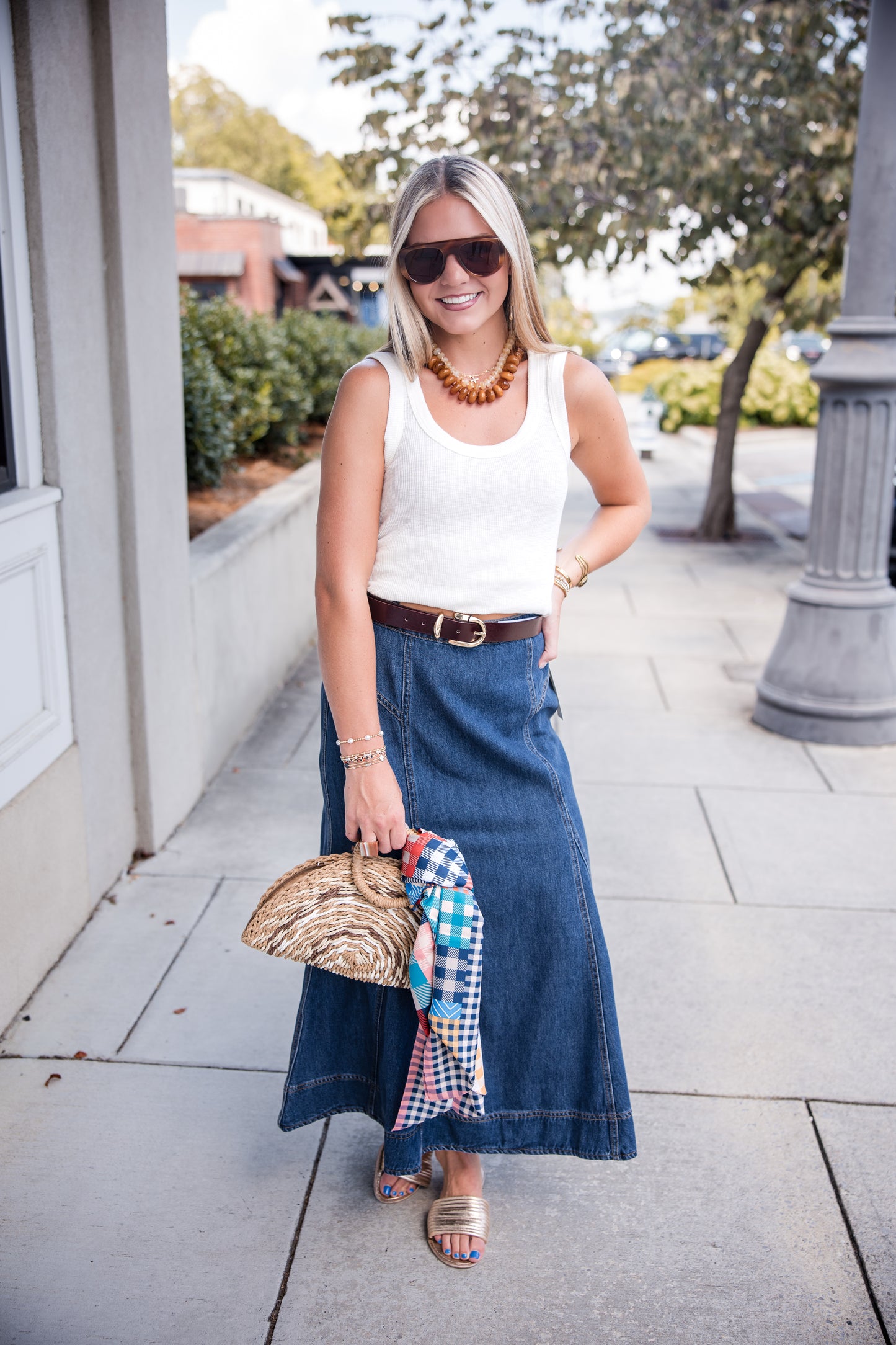 Krissa Denim Circle Midi Skirt - Deep Indigo