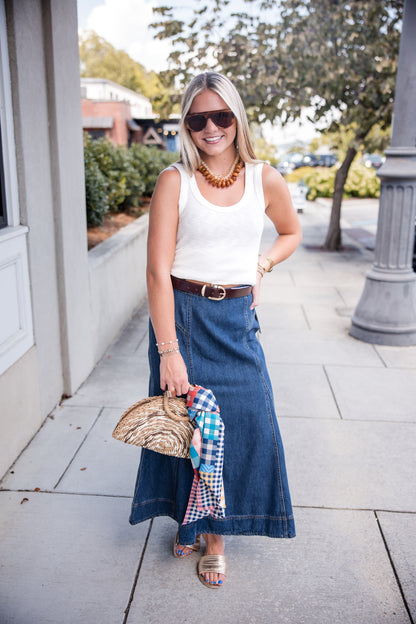 Krissa Denim Circle Midi Skirt - Deep Indigo