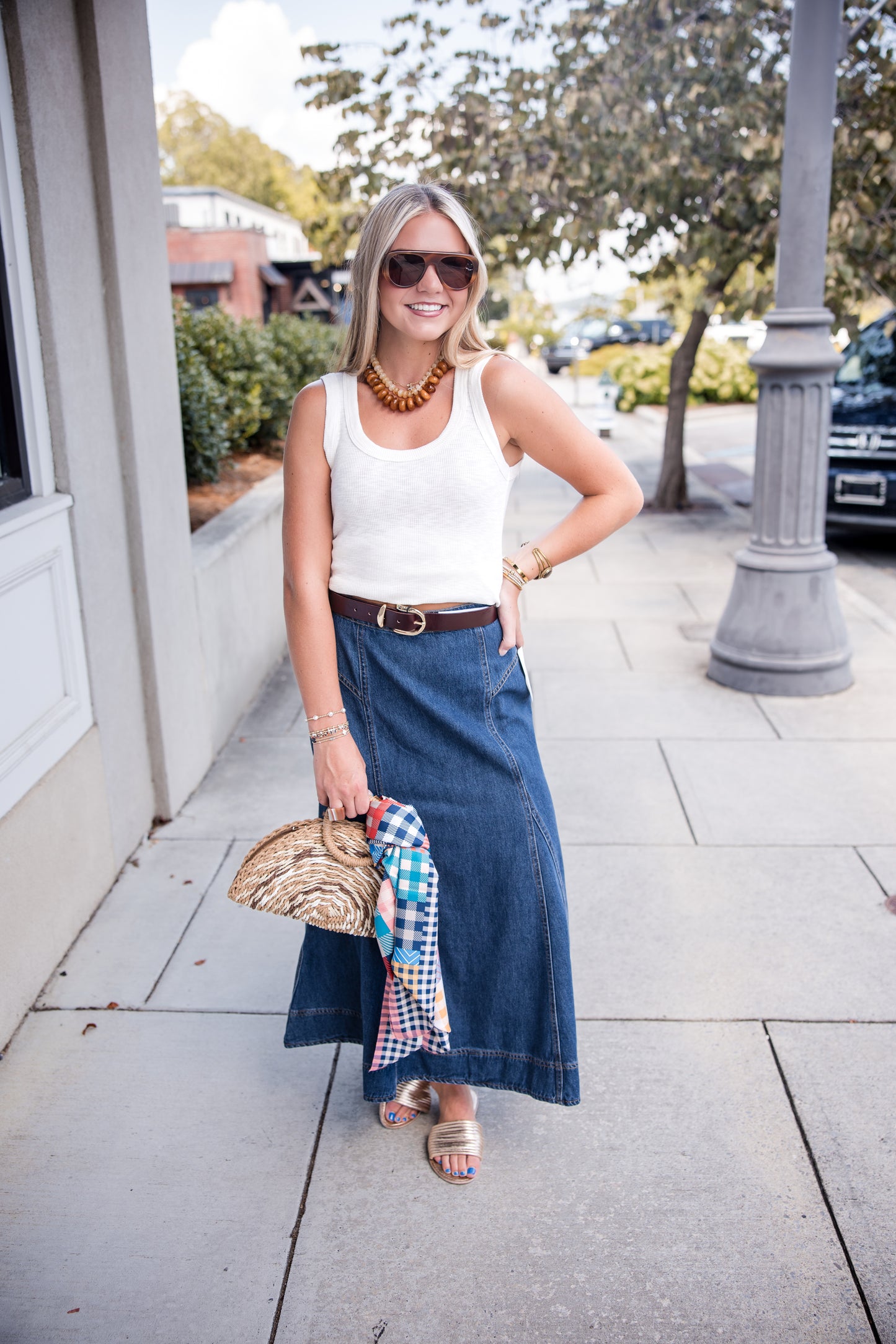 Krissa Denim Circle Midi Skirt - Deep Indigo
