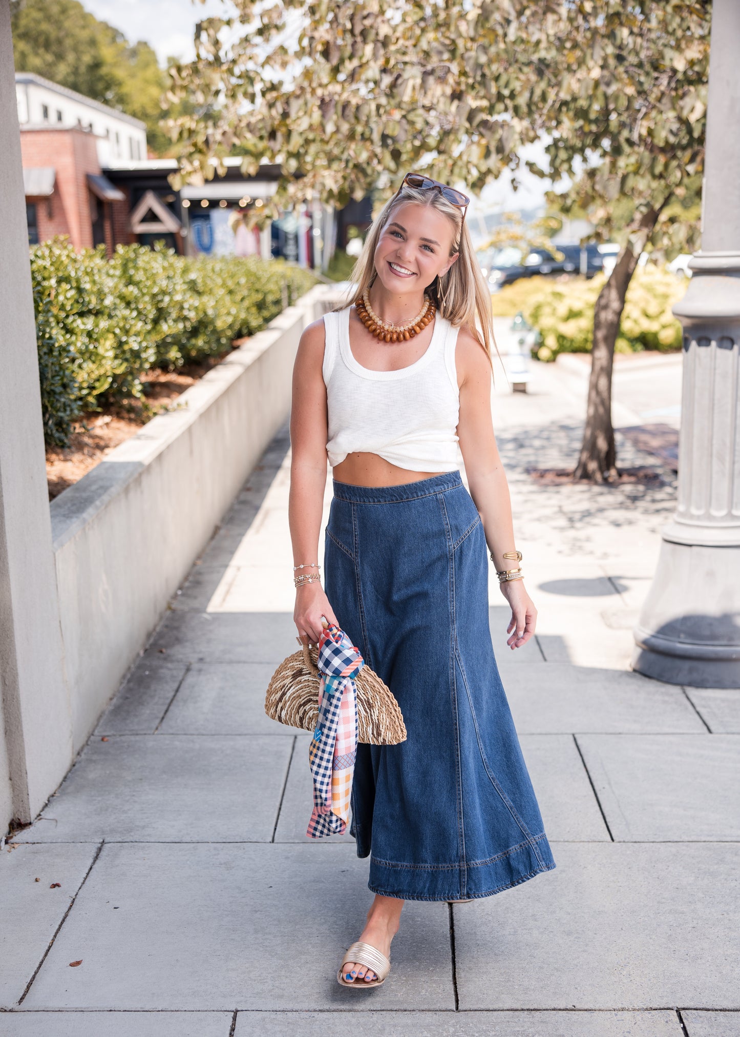 Krissa Denim Circle Midi Skirt - Deep Indigo