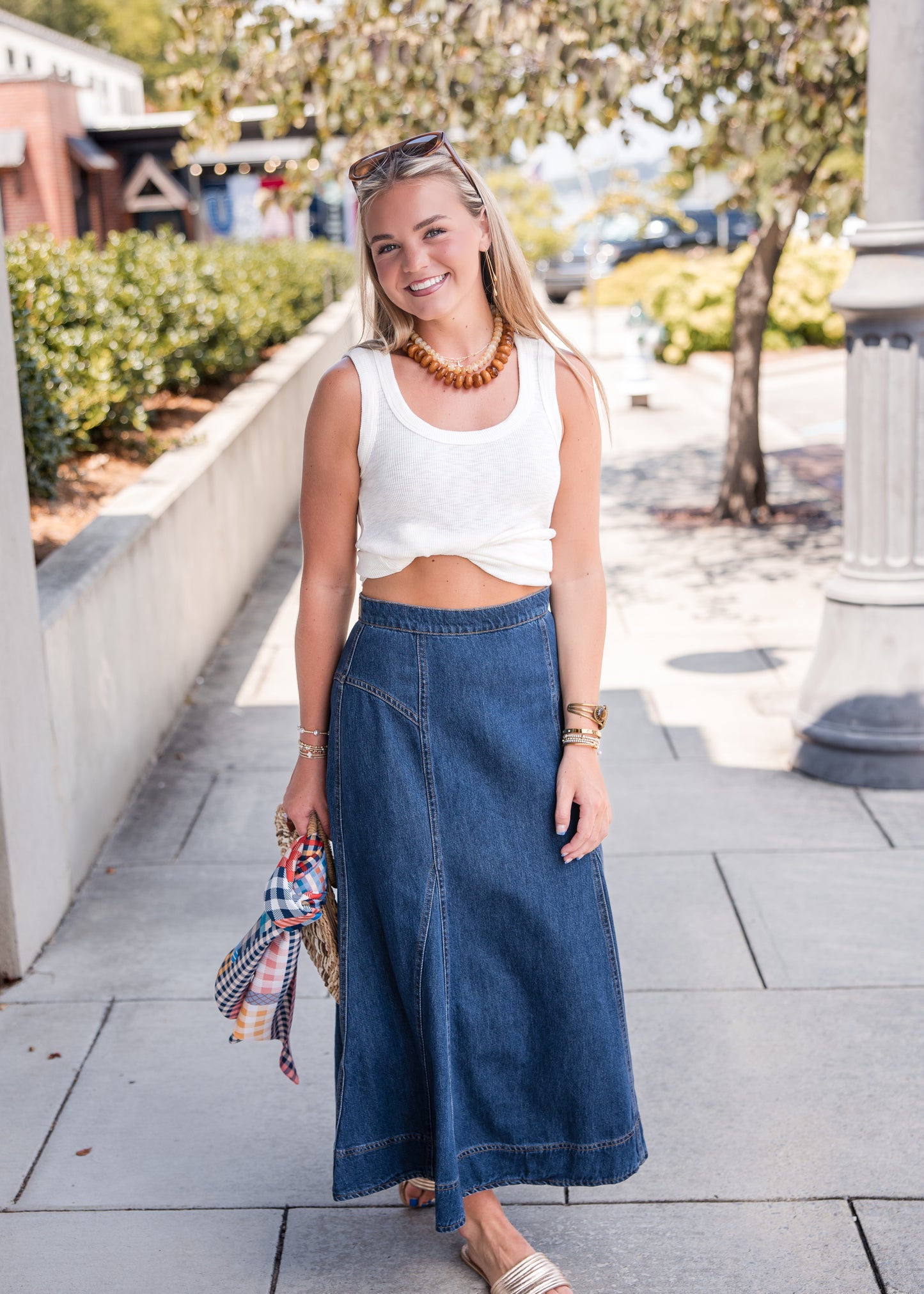 Krissa Denim Circle Midi Skirt - Deep Indigo