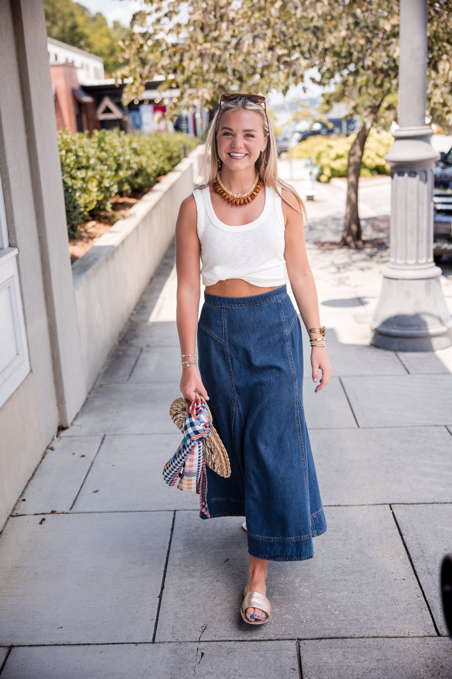 Krissa Denim Circle Midi Skirt - Deep Indigo