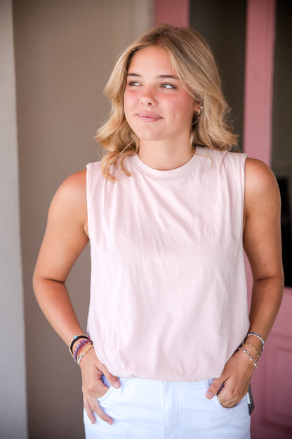 Sleeveless Bubble Hem Tee Shirt - Dusty Rose