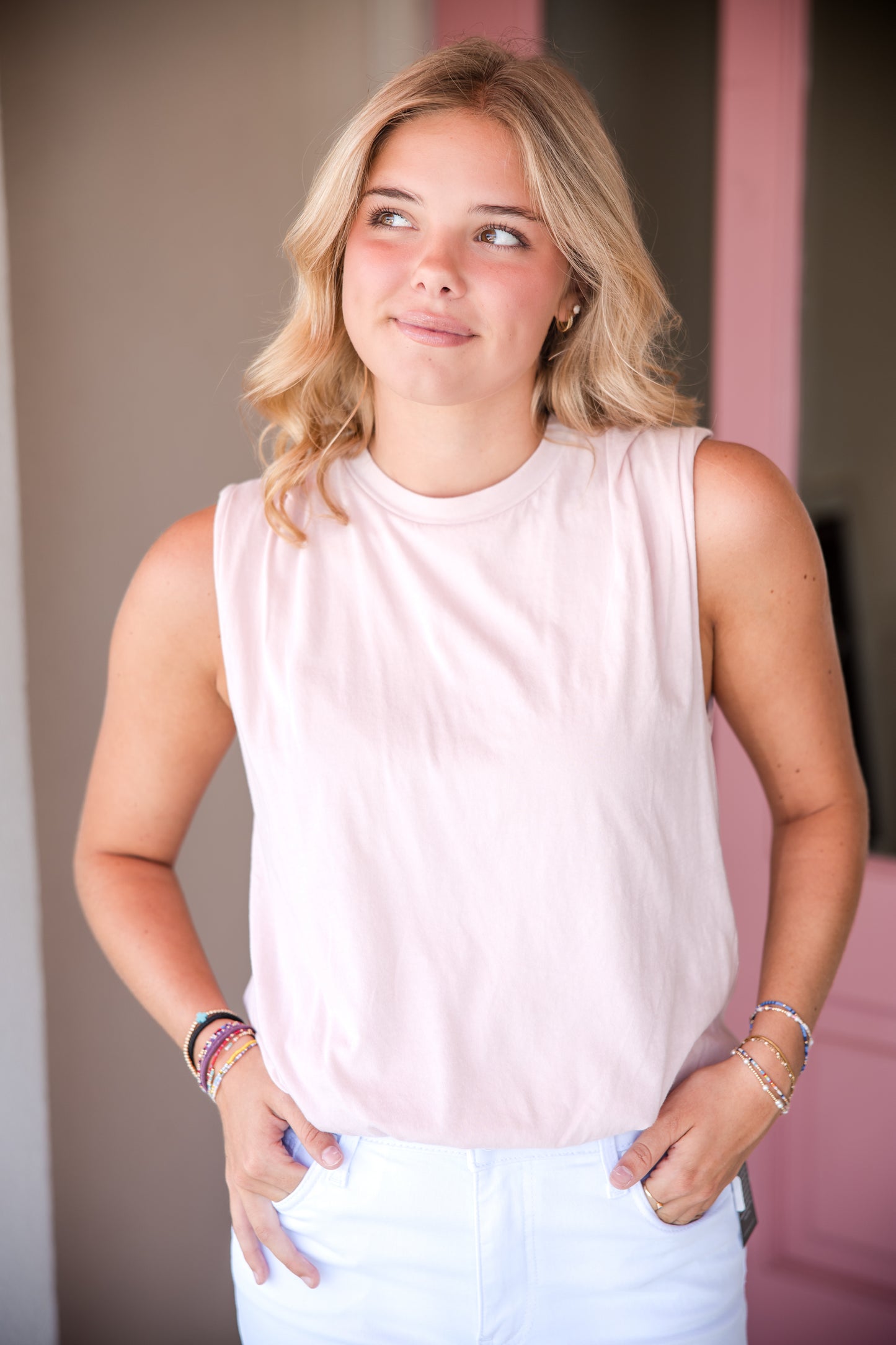 Sleeveless Bubble Hem Tee Shirt - Dusty Rose