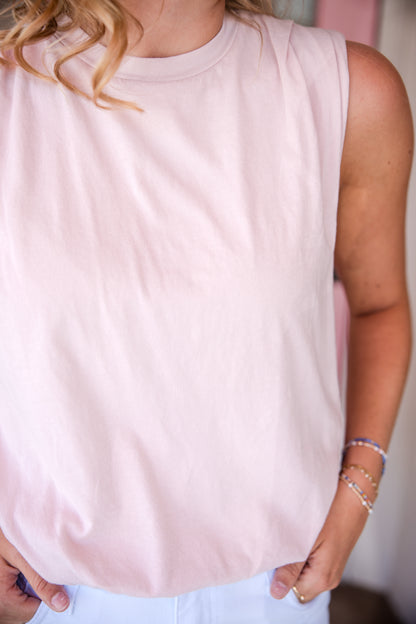 Sleeveless Bubble Hem Tee Shirt - Dusty Rose