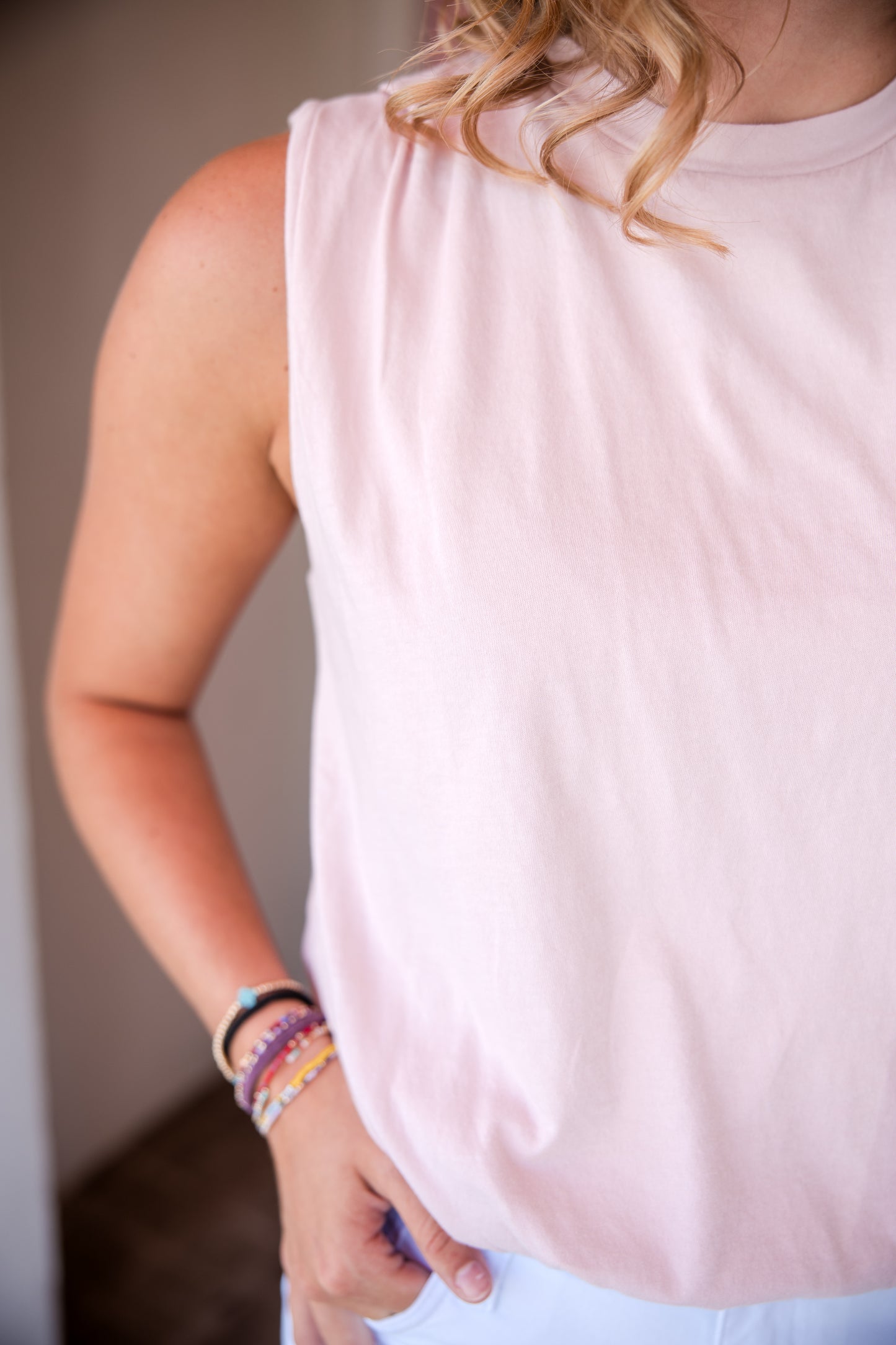 Sleeveless Bubble Hem Tee Shirt - Dusty Rose