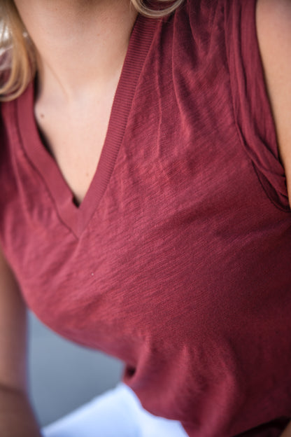 Pleated Muscle Tank Top - Spice