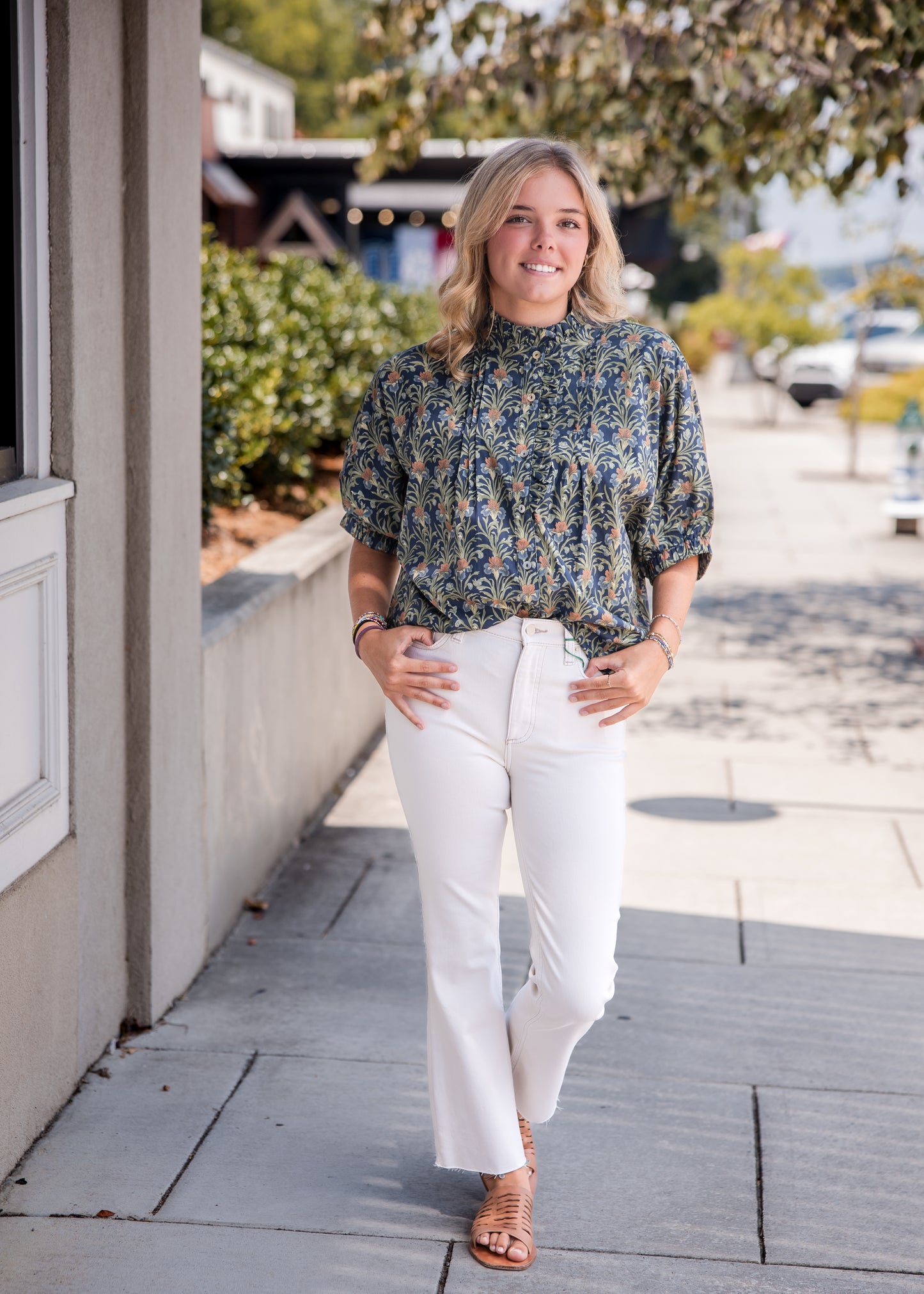 Fall Floral Top - Navy