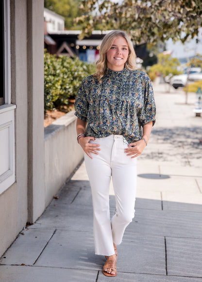 Fall Floral Top - Navy