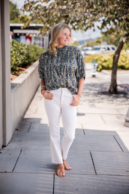 Fall Floral Top - Navy