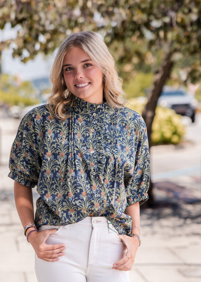 Fall Floral Top - Navy