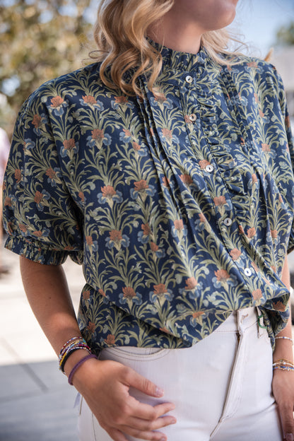 Fall Floral Top - Navy