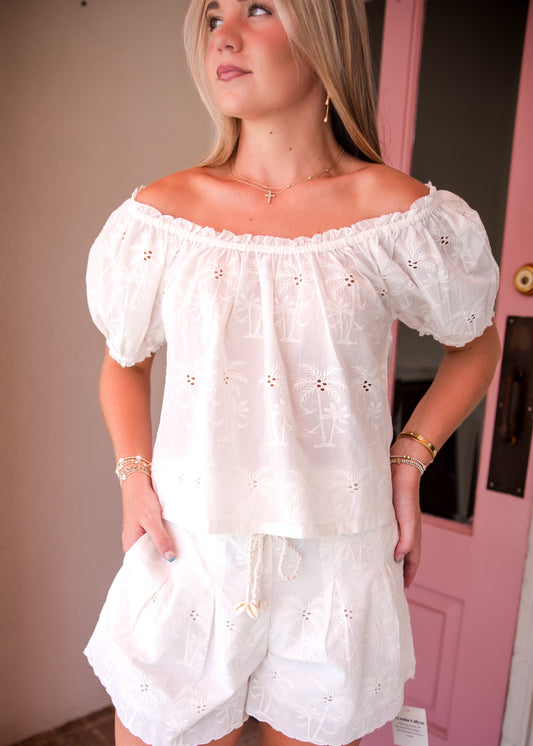 Skylar Eyelet Blouse Top - Palm Eyelet