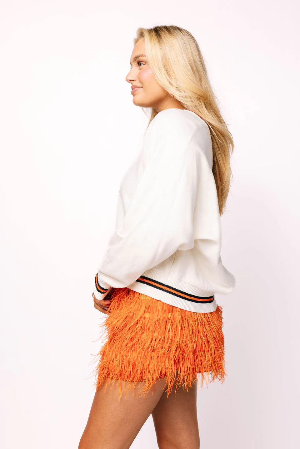Queen of Sparkles Licensed Auburn V Neck Striped Cuff Long Sleeve Sweater With Small Mascot