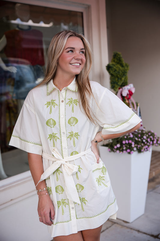 Patricia Shirt Dress - Seashell Embroidery