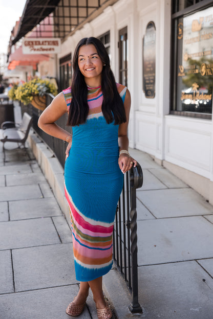 Carrie Midi Dress - Watercolor Stripe