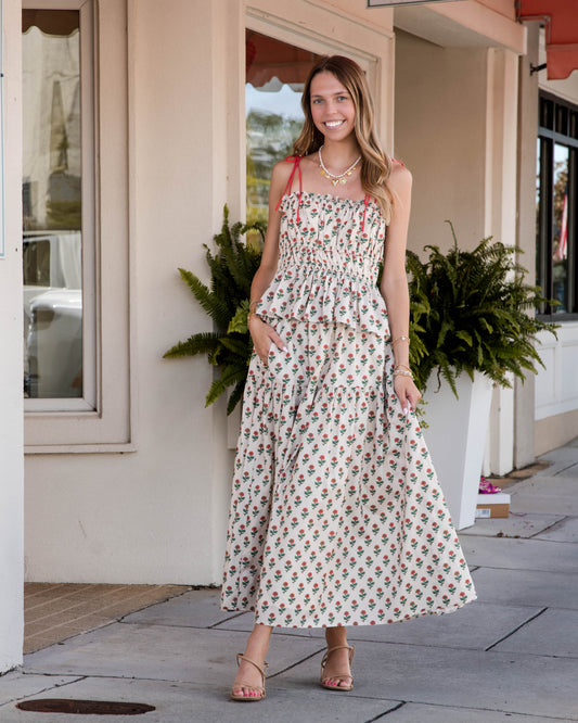 Printed Top with Ties - Eggshell