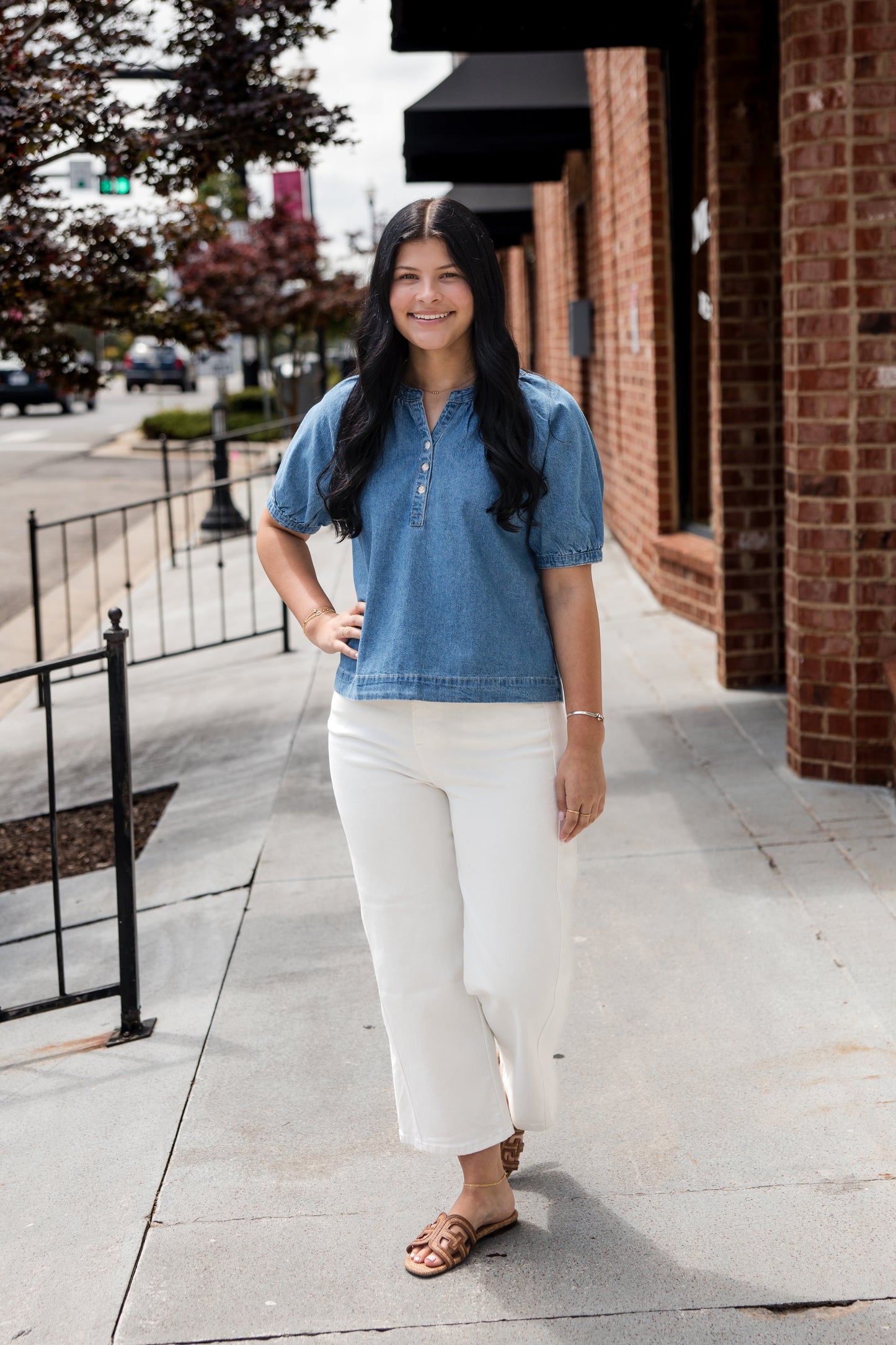 Ronny Short Puff Sleeve Top - Uptown Blue