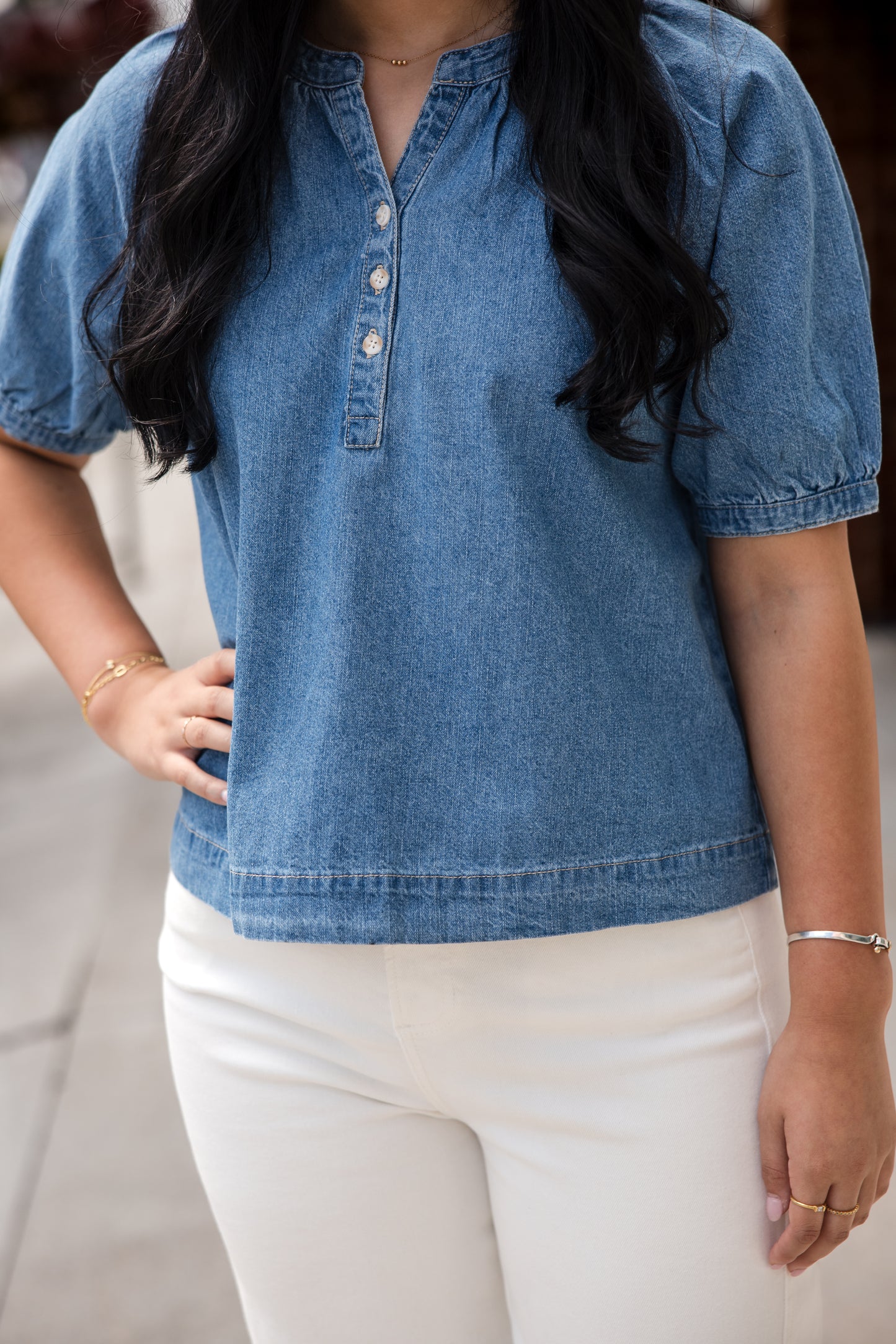 Ronny Short Puff Sleeve Top - Uptown Blue