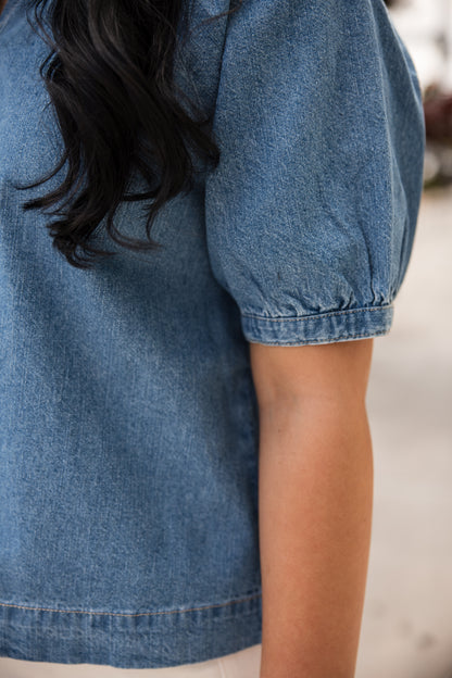 Ronny Short Puff Sleeve Top - Uptown Blue