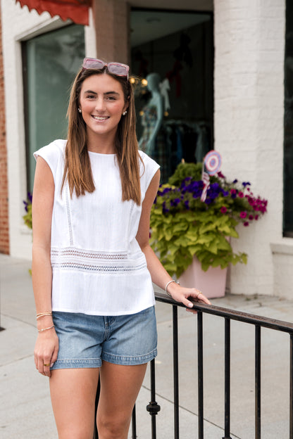 Carly Crochet Lattice Tank Top - White