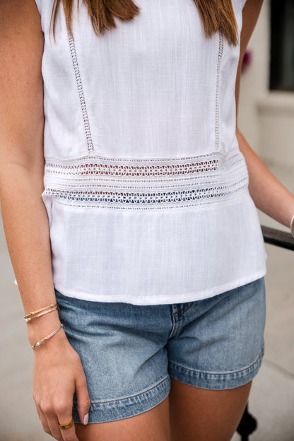 Carly Crochet Lattice Tank Top - White