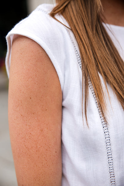 Carly Crochet Lattice Tank Top - White