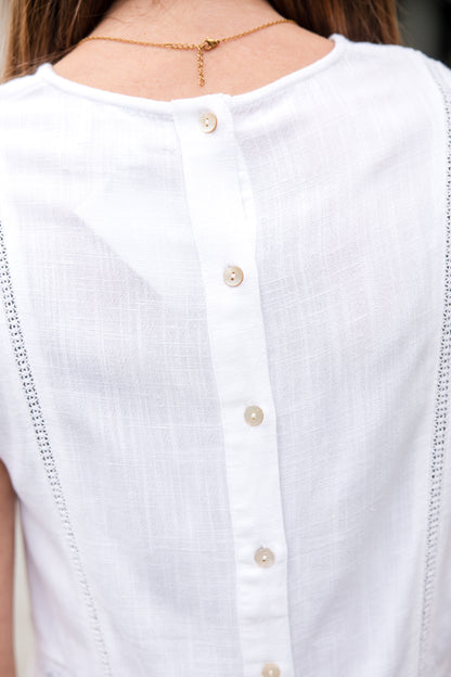 Carly Crochet Lattice Tank Top - White