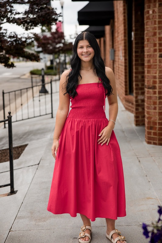 Rouge Smocked Dress - Red